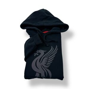 Liverpool FC Mens Black LFC Crest Hoodie Sweatshirt Pullover Size Medium